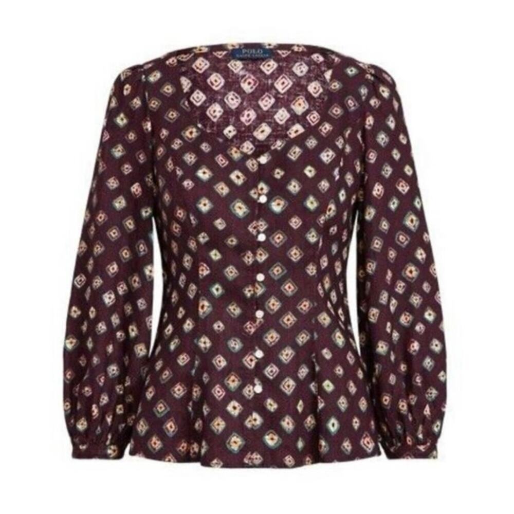 Polo Ralph Lauren Printed Linen Blouse Size 8
